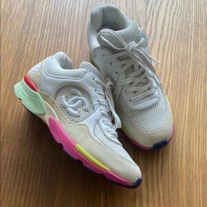 Chanel Women Interlocking CC Logo Low Top Suede Sneakers Shoes Size 8